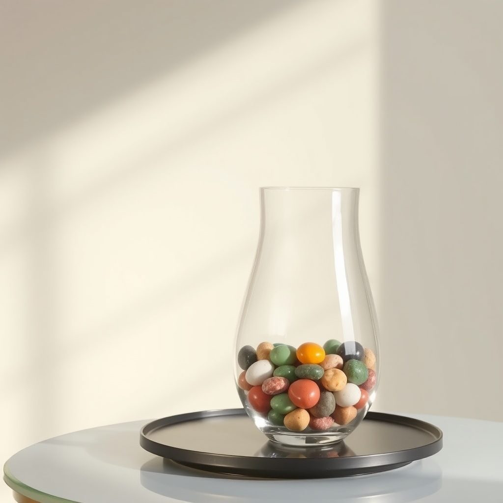 Vase filled with polished pebbles