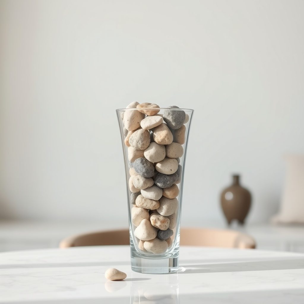 Indoor plant with polished pebbles