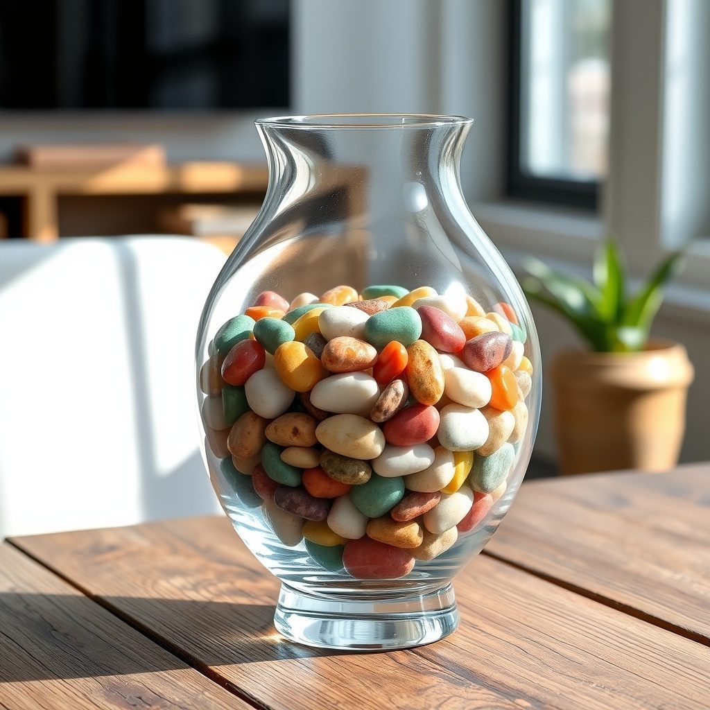Vase filled with polished pebbles